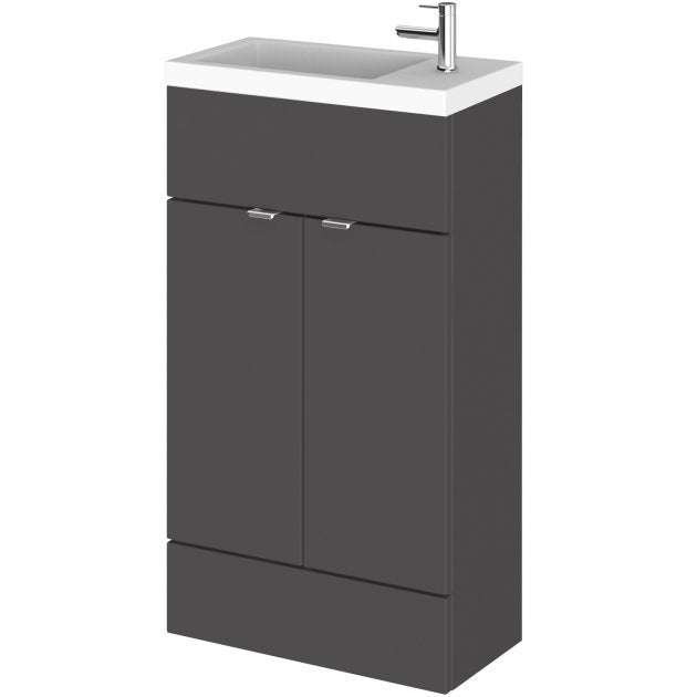 Hudson Reed Fusion Compact 500mm wide gloss grey vanity unit with rectangular white basin and storage cabinet