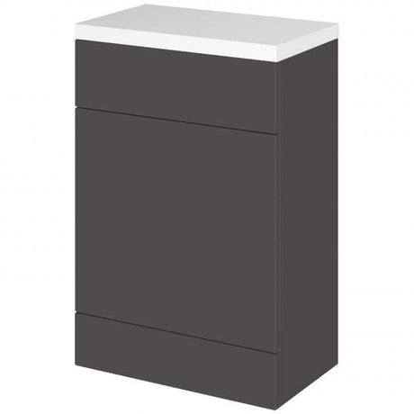 Hudson Reed Fusion modern gloss grey WC unit with white polymarble worktop 600mm wide bathroom storage cabinet
