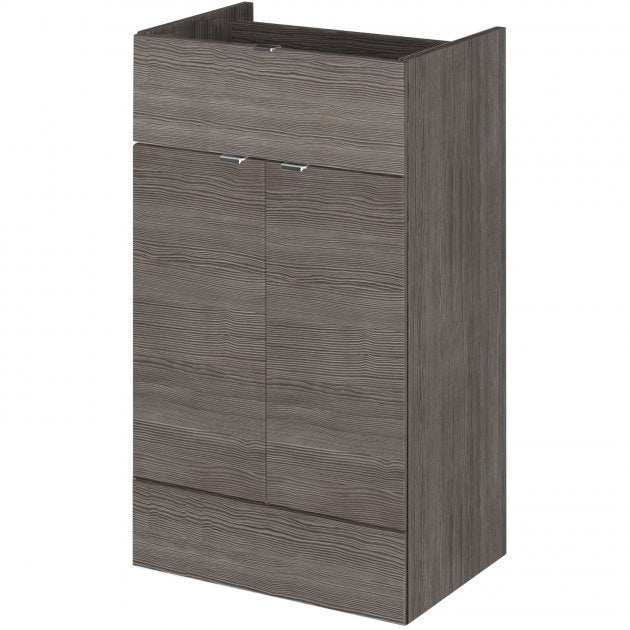 Hudson Reed Fusion modern 500mm wide bathroom base unit in brown grey Avola finish with double doors and sleek handles