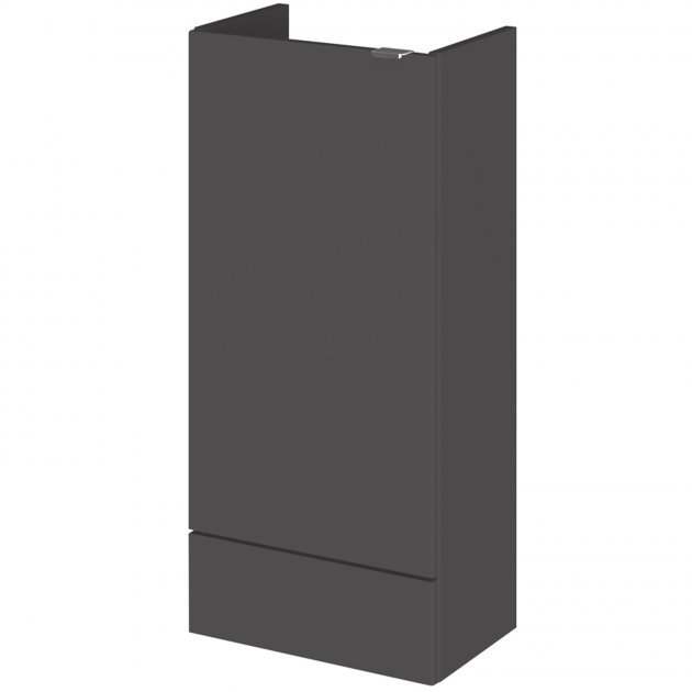 Hudson Reed Fusion modern compact bathroom base unit in gloss grey, 400mm wide with soft-close door