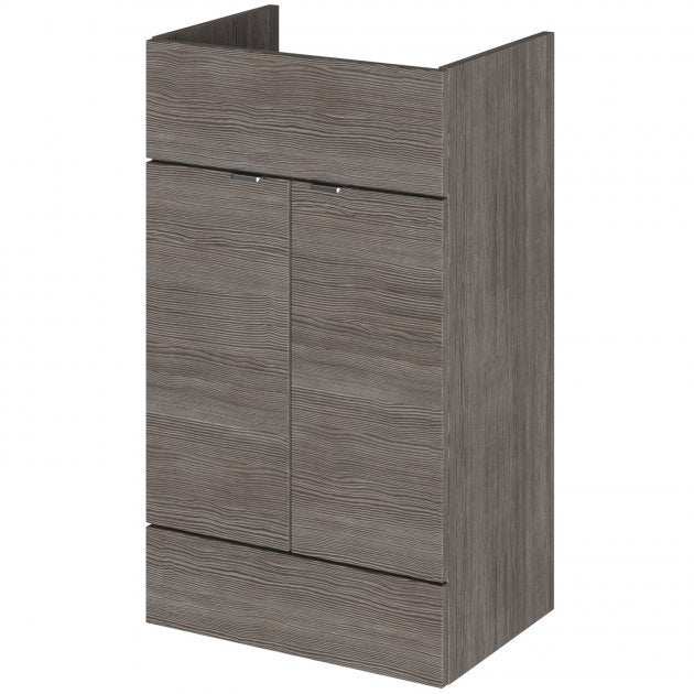 Hudson Reed Fusion modern 500mm wide bathroom vanity unit in brown grey Avola finish with double doors and sleek design