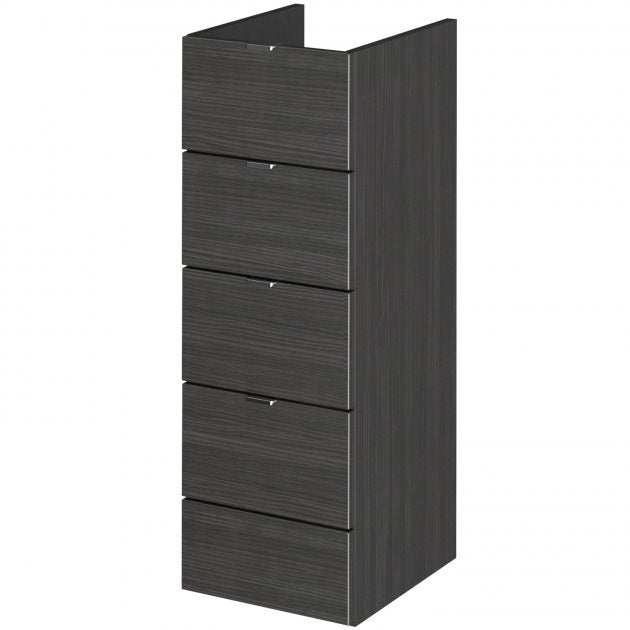Hudson Reed Fusion modern 300mm wide black bathroom drawer unit with soft close drawers and handleless design