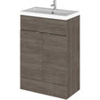 Brown grey Avola floor standing vanity unit with 600mm wide rectangular basin and storage cabinet
