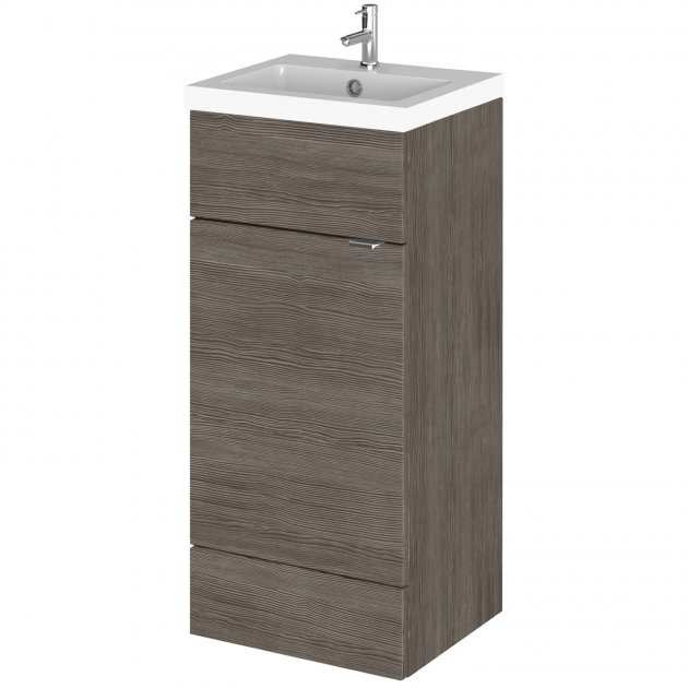 Hudson Reed Fusion compact 400mm wide floor standing bathroom vanity unit with basin in brown grey Avola finish