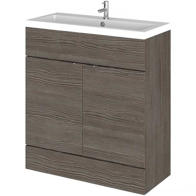 Hudson Reed Fusion 800mm wide floor standing bathroom vanity unit with double doors and integrated basin in brown grey Avola finish