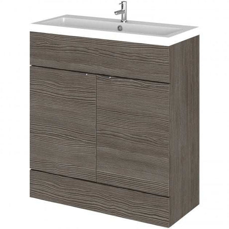 Hudson Reed Fusion 800mm wide floor standing bathroom vanity unit with double doors and integrated basin in brown grey Avola finish