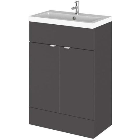 Hudson Reed Fusion Modern Floor Standing Vanity Unit with Rectangular Basin 600mm Wide - Gloss Grey - CBI907
