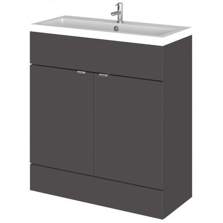 Hudson Reed Fusion gloss grey floor standing vanity unit with rectangular 800mm basin and storage cabinet