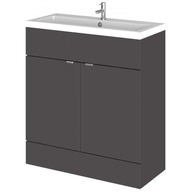 Hudson Reed Fusion gloss grey floor standing vanity unit with rectangular 800mm basin and storage cabinet