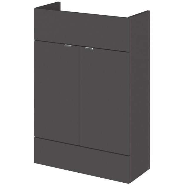 Hudson Reed Fusion modern 600mm wide gloss grey bathroom vanity unit with soft-close doors and ample storage