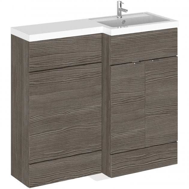 Hudson Reed Fusion RH 2-door combination bathroom unit with 500mm WC, 1000mm wide, Brown Grey Avola finish