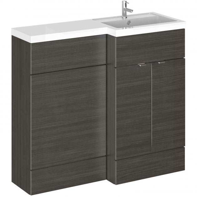 Hudson Reed Fusion floor standing combination bathroom unit with hacienda black finish and integrated sink vanity, 1000mm wide