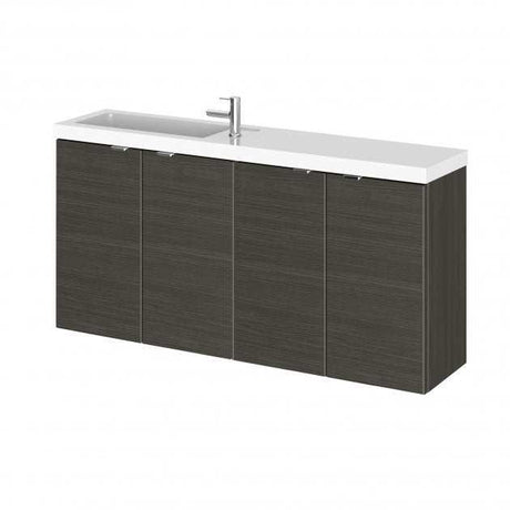 Hudson Reed Fusion Modern 1000mm wide compact bathroom base unit in Hacienda Black with integrated basin and storage.
