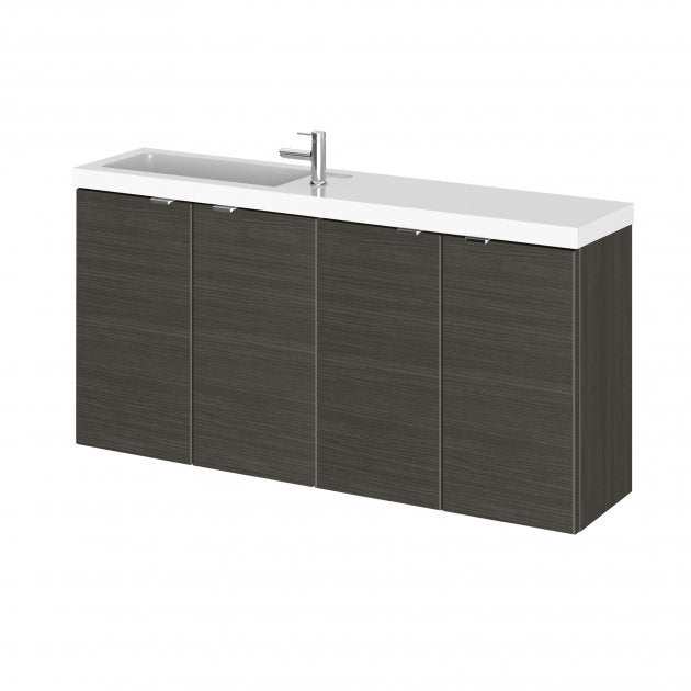 Hudson Reed Fusion Modern 1000mm wide compact bathroom base unit in Hacienda Black with integrated basin and storage.