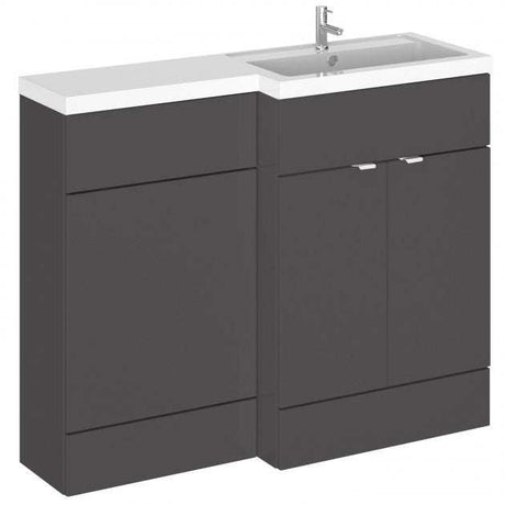 Hudson Reed Fusion modern L shape basin unit with gloss grey finish and integrated right-hand basin