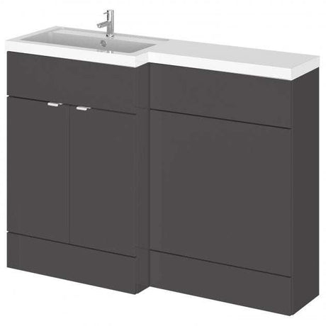 Hudson Reed Fusion gloss grey modern 1200mm wide left-hand WC combination unit with sink and storage cabinet