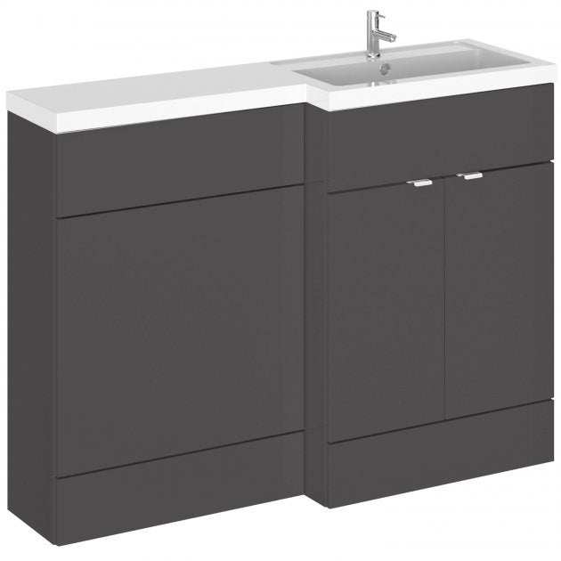 Hudson Reed Fusion modern 600mm WC unit with 1200mm gloss grey combination bathroom cabinet and sink.