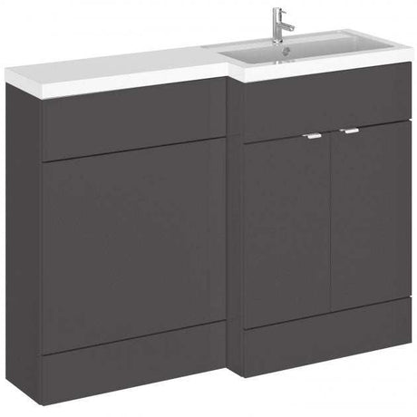 Hudson Reed Fusion modern 600mm WC unit with 1200mm gloss grey combination bathroom cabinet and sink.