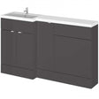 Hudson Reed Fusion Modern 600mm glossy grey WC unit with integrated sink and left-hand cistern storage, 1500mm wide combination bathroom furniture