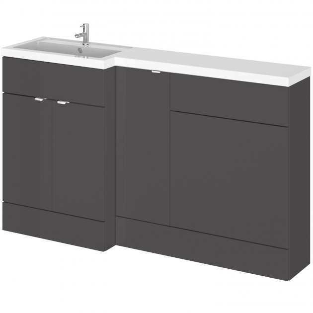 Hudson Reed Fusion Modern 600mm glossy grey WC unit with integrated sink and left-hand cistern storage, 1500mm wide combination bathroom furniture