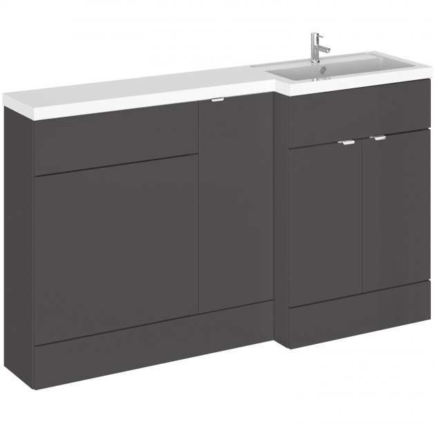 Hudson Reed Fusion modern gloss grey 1500mm bathroom combination unit with integrated 600mm WC unit and white countertop sink.