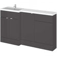 Hudson Reed Fusion LH gloss grey left-hand bathroom combination unit with sink and storage, 1500mm wide