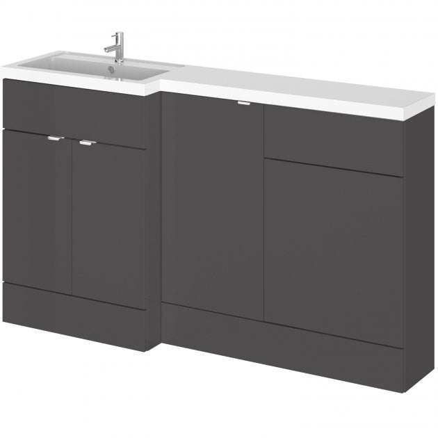 Hudson Reed Fusion LH gloss grey left-hand bathroom combination unit with sink and storage, 1500mm wide