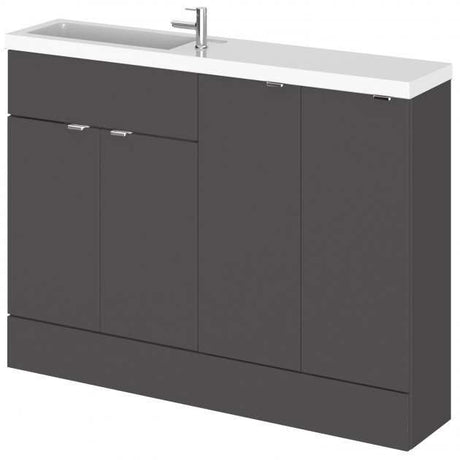 Hudson Reed Fusion modern compact bathroom combination unit with gloss grey finish and integrated sink