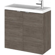 Hudson Reed Fusion 600mm wall hung bathroom vanity unit with compact basin in brown grey Avola finish and two doors for storage