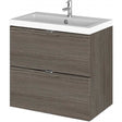 Hudson Reed Fusion 600mm wide wall hung bathroom vanity unit with basin in brown grey Avola finish and two drawers