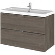 Hudson Reed Fusion 800mm wide wall hung vanity unit with basin in brown grey Avola finish and two drawers for storage