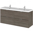 Hudson Reed Fusion 1200mm wide wall hung vanity unit with double basin and four brown grey Avola drawers
