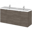 Hudson Reed Fusion wall hung vanity unit with double basin and four-door storage in brown grey avola finish