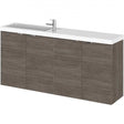Hudson Reed Fusion 1200mm wide wall hung vanity unit with compact basin in brown grey Avola finish and four-door storage