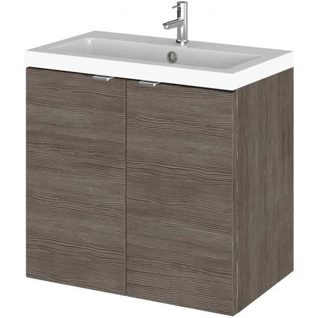 Hudson Reed Fusion 600mm wide wall hung vanity unit with brown grey Avola finish and integrated basin