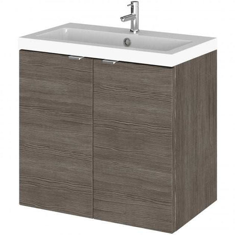 Hudson Reed Fusion 600mm wide wall hung vanity unit with brown grey Avola finish and integrated basin