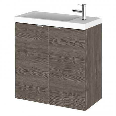 Hudson Reed Fusion 2-door wall hung vanity unit with compact 500mm basin in brown grey Avola finish
