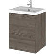 Hudson Reed Fusion 400mm wide wall hung vanity unit in brown grey Avola with ceramic basin and single door storage