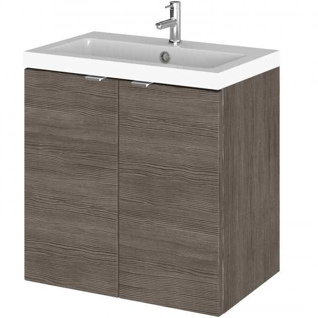 Hudson Reed Fusion 2-door wall hung vanity unit with 500mm white basin in brown grey Avola finish