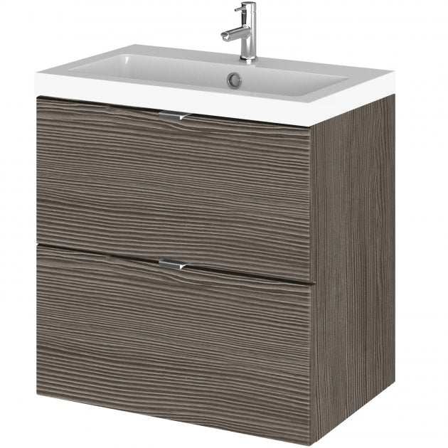 Hudson Reed Fusion 2-drawer wall hung bathroom vanity unit with brown grey Avola finish and ceramic basin, 500mm wide