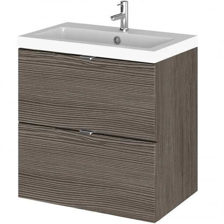 Hudson Reed Fusion 2-drawer wall hung bathroom vanity unit with brown grey Avola finish and ceramic basin, 500mm wide