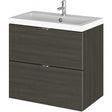 Hudson Reed Fusion wall hung 2-drawer bathroom vanity unit with 600mm wide rectangular basin in Hacienda Black finish