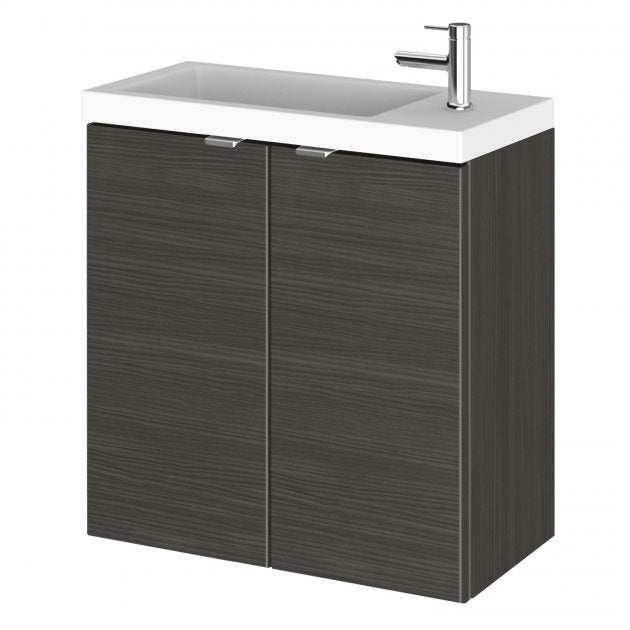 Hudson Reed Fusion 2-door wall hung vanity unit with compact basin in hacienda black, 500mm wide