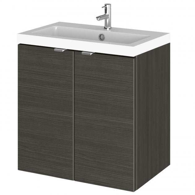 Hudson Reed Fusion 2-door wall hung vanity unit with polymarble basin in hacienda black finish