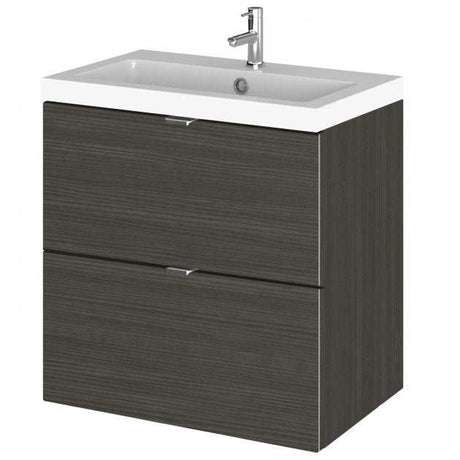 Hudson Reed Fusion 2-drawer wall hung bathroom vanity unit with basin in Hacienda Black, 500mm wide, modern design.