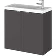 Hudson Reed Fusion wall hung vanity unit with gloss grey 2-door cabinet and compact white basin, 600mm wide