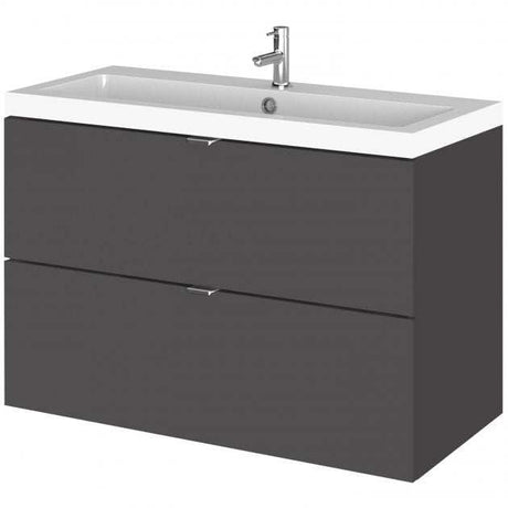 Hudson Reed Fusion 800mm wide gloss grey wall hung vanity unit with basin and two drawers