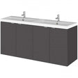 Hudson Reed Fusion 1200mm wide gloss grey wall hung vanity unit with double polymarble basin and four soft-close doors
