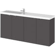 Hudson Reed Fusion 1200mm wide gloss grey 4-door wall hung vanity unit with compact polymarble basin