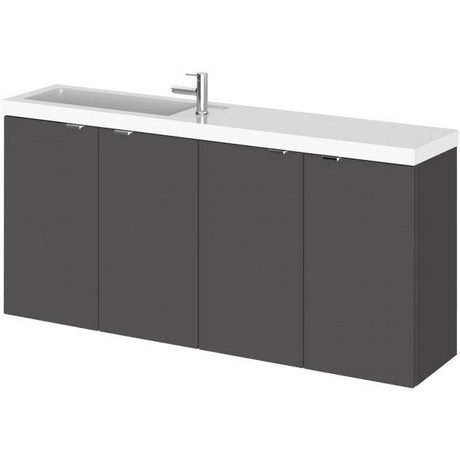 Hudson Reed Fusion 1200mm wide gloss grey 4-door wall hung vanity unit with compact polymarble basin